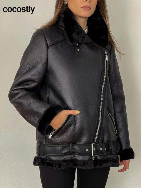 Faux Leather Fur Coat