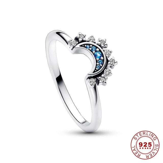 Sparkling Moon And Sun Rings - Celestial Blue