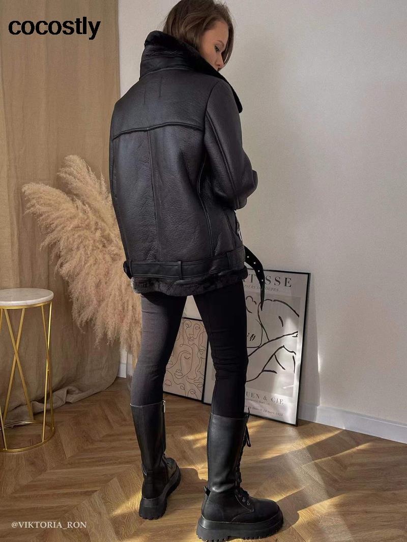 Faux Leather Fur Coat