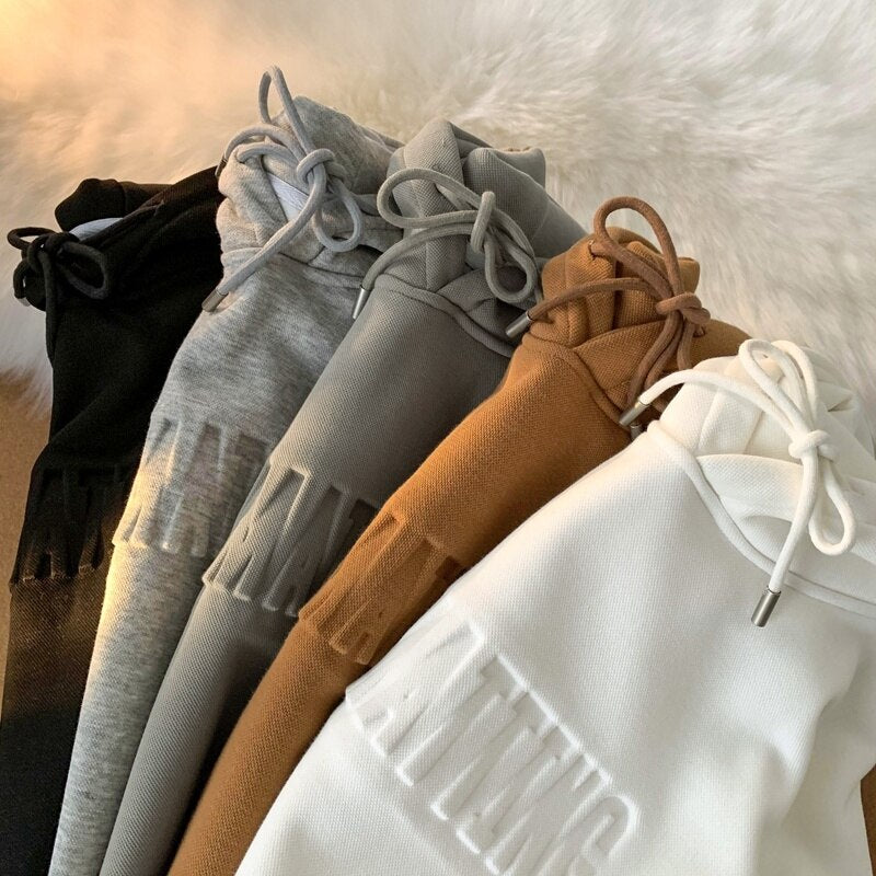 Sudaderas con capucha gruesas para mujer con letras de invierno