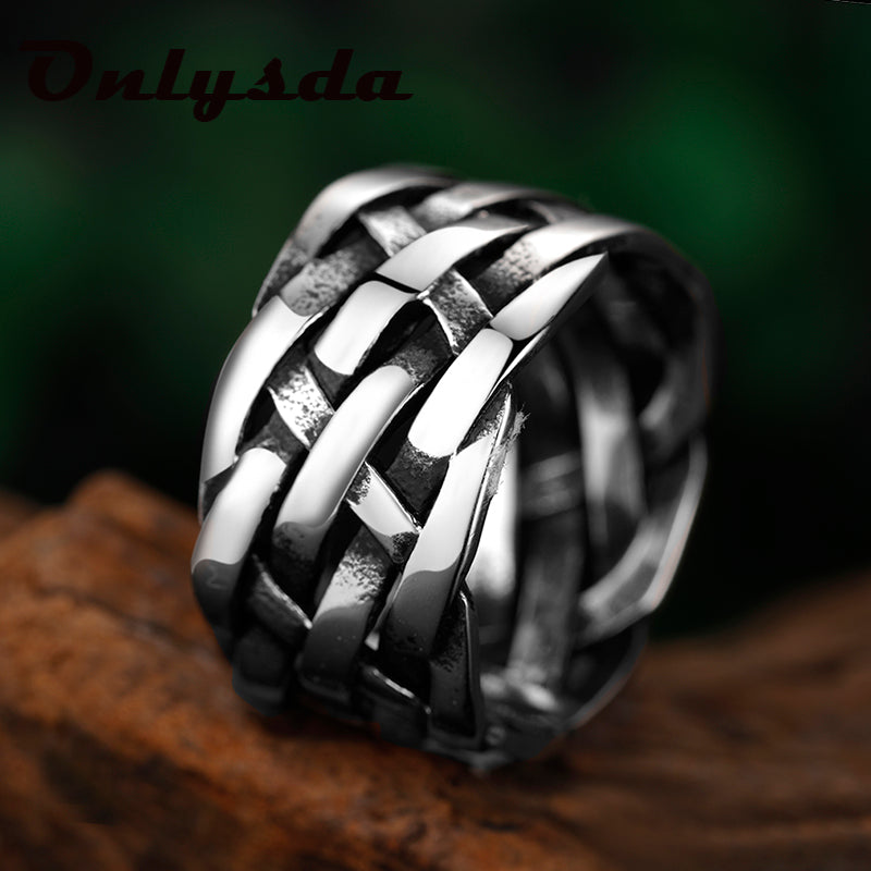 Vintage Weave Stainless Steel Viking Rings