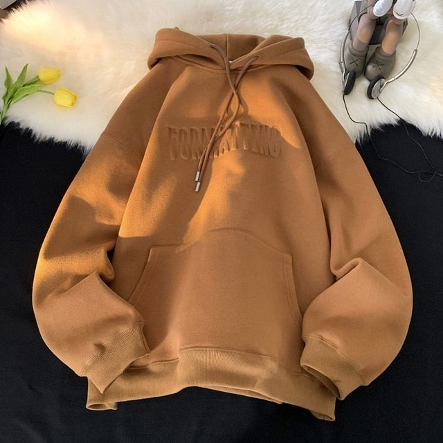 Sudaderas con capucha gruesas para mujer con letras de invierno