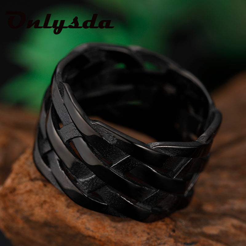 Vintage Weave Stainless Steel Viking Rings