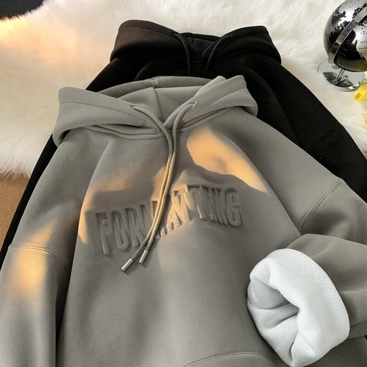 Sudaderas con capucha gruesas para mujer con letras de invierno