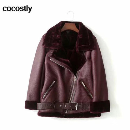 Faux Leather Fur Coat