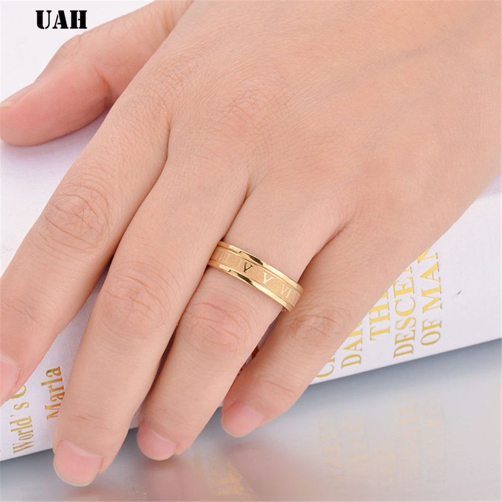 Stainless Steel Roman Numerals Band Rings
