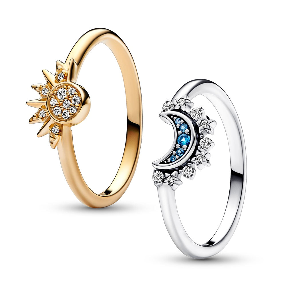 Sparkling Moon And Sun Rings - Celestial Blue