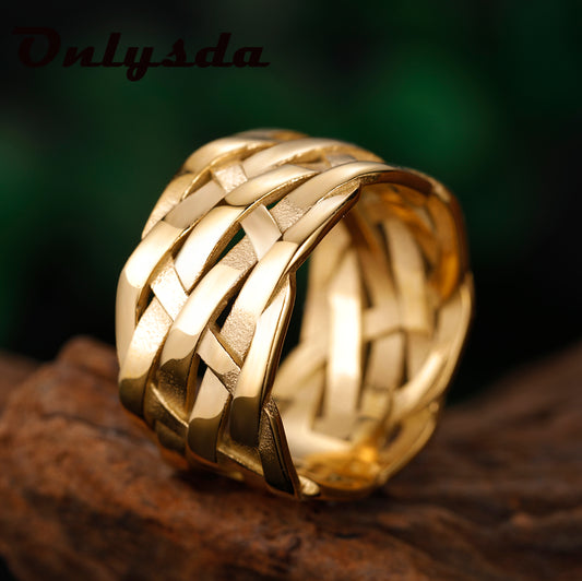 Vintage Weave Stainless Steel Viking Rings