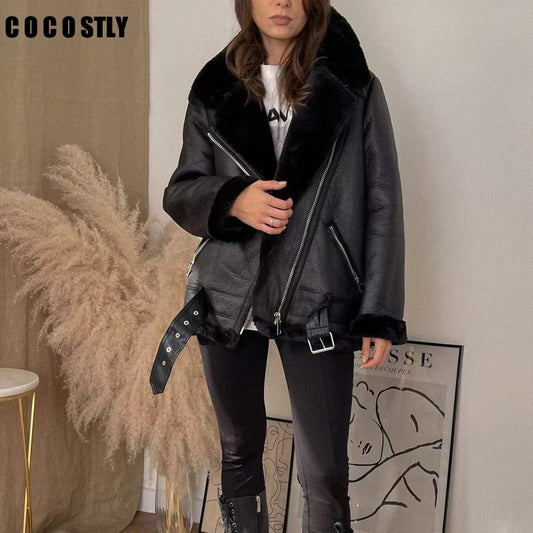 Faux Leather Fur Coat